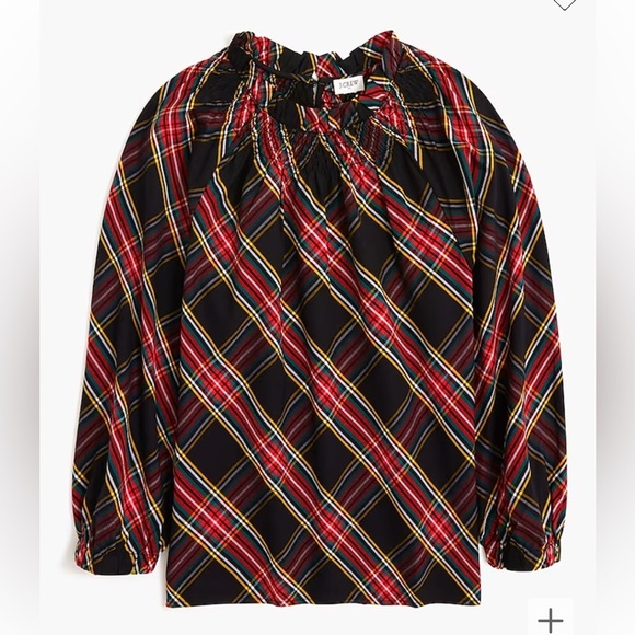 J crew black red Tartan smocked top - Picture 5 of 7